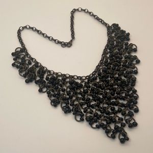 Black Bead Metal Bib Necklace